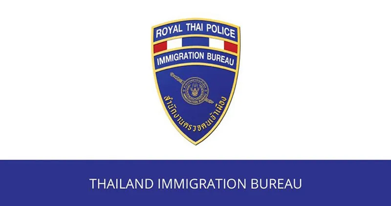 Royal Thai Police Immigration Bureau logo on a white background with text "Thailand Immigration Bureau" below.