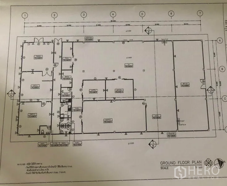 Factory for rent or sale in Wang Noi, Phra Nakhon Si Ayutthaya - Ground floor plan drawing illustrating the factory layout and rooms.