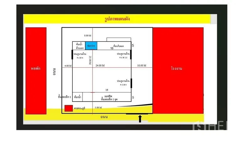Factory for rent in Lat Lum Kaeo, Pathum Thani - Factory site layout floor plan showing rooms, gates and dimensions.
