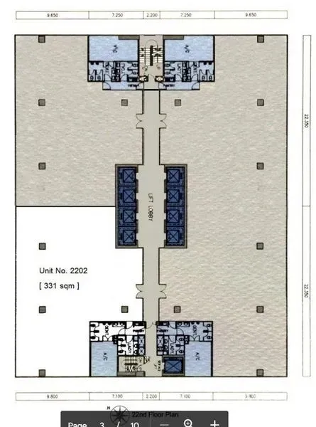 办公空间 出租在Chatuchak, Bangkok - 楼层平面图，标示331㎡办公室与中央电梯大堂布局。