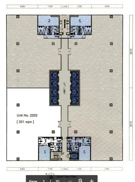 办公空间 出租在Chatuchak, Bangkok - 楼层平面图，标示331㎡办公室与中央电梯大堂布局。