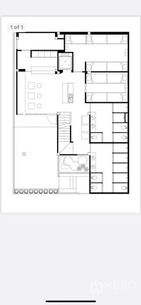 Shophouse for rent in Pathum Wan, Bangkok - Detailed floor plan featuring a common area, dorm-style rooms and shared bathrooms.