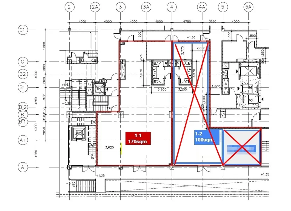 Retail Space for rent in Bang Rak, Bangkok - Floor plan highlighting a 170 sqm unit outlined within the building layout.