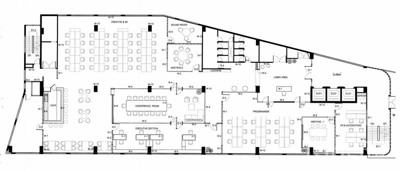 ออฟฟิศ for rent in Bang Rak, Bangkok - แบบแปลนชั้นที่ละเอียดพร้อมไฮไลต์ห้องประชุมและโซนทำงาน