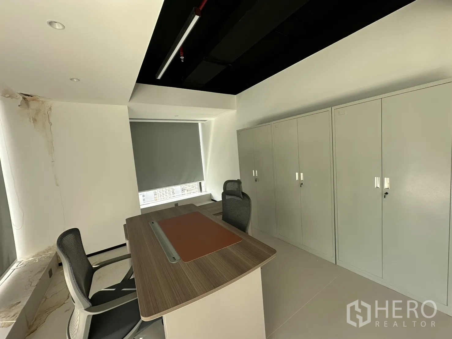 Office Space for rent in Din Daeng, Bangkok - Private office with workstation and multiple metal storage cabinets.