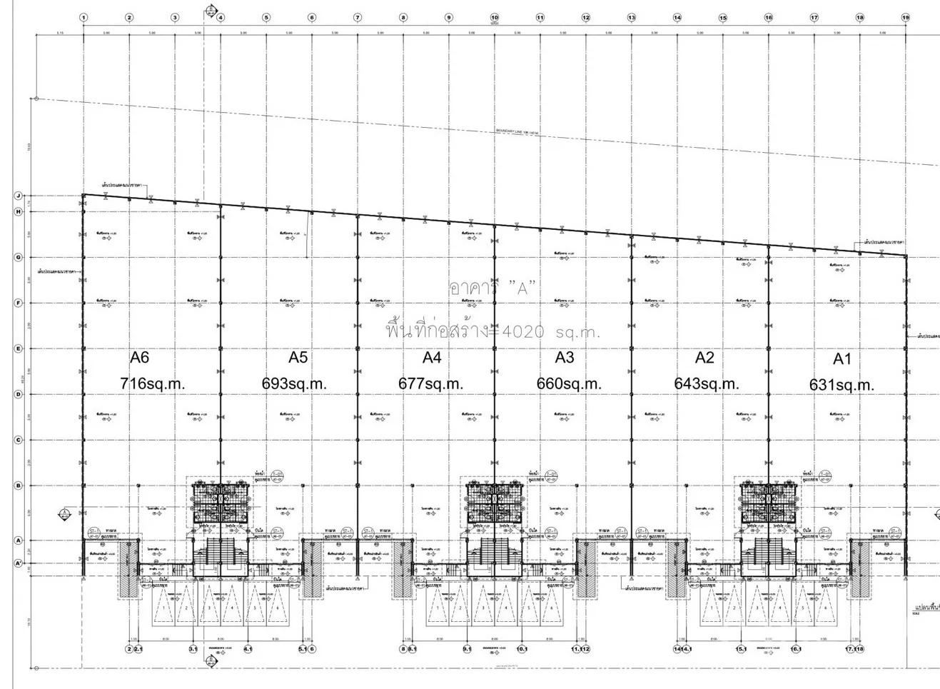 Factory for rent in Samut Prakan - Floor plan of the project showing unit layouts, including a 660 sq.m unit.