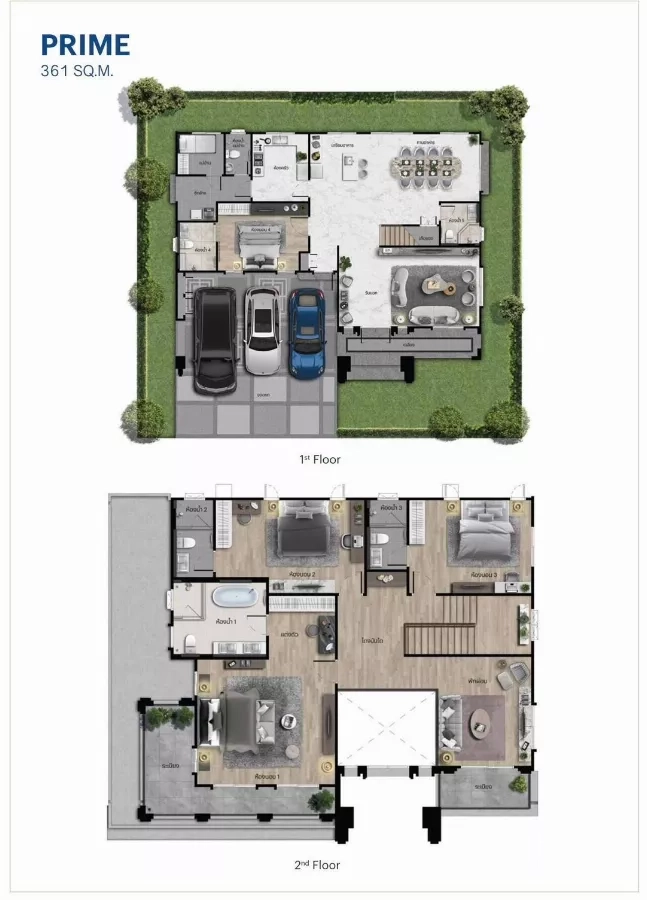 Detached House for sale in Mueang Pathum Thani, Pathum Thani - Two‑storey floor plan showing the 361 sq.m PRIME layout.
