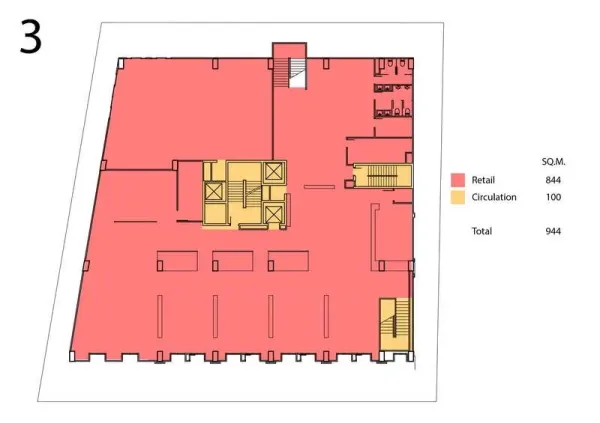 Retail Space for rent in Watthana, Bangkok - Third-floor retail layout plan with open showroom space