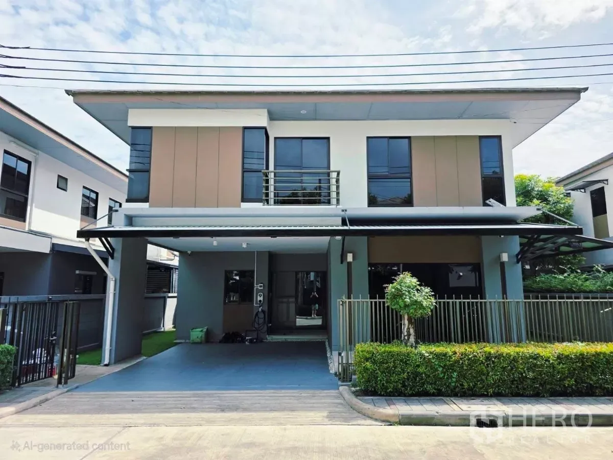 Detached House for rent in Prawet, Bangkok - Modern two-storey detached house with covered two-car carport and gated frontage in Prawet, Bangkok.