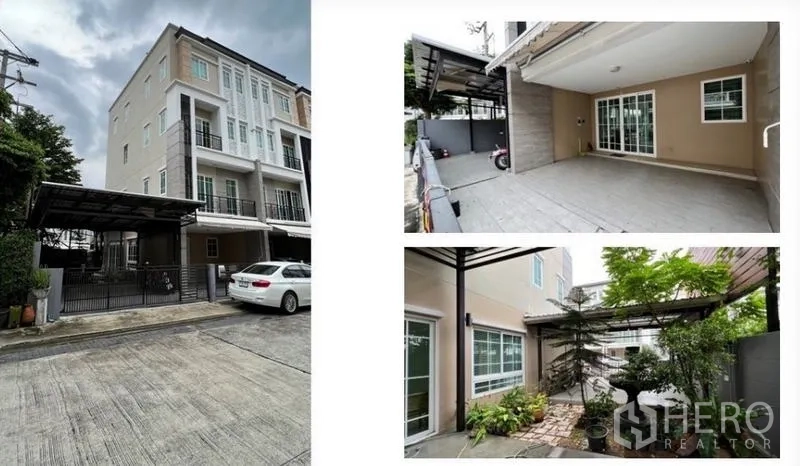 Home Office for rent - Street view of modern four-storey home office with covered parking and secure gate.