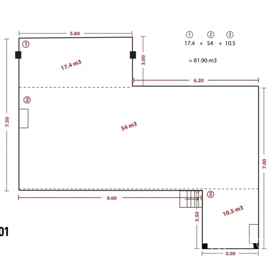 Retail Space for rent in Watthana, Bangkok - Ground-floor retail space floor plan showing dimensions and zones labeled 17.4, 54, and 10.5.