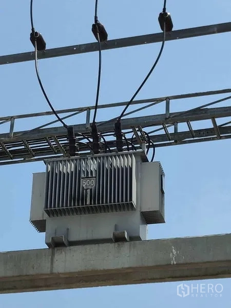 Factory for sale in Sai Noi, Nonthaburi - Close-up of the onsite electrical transformer serving the factory.