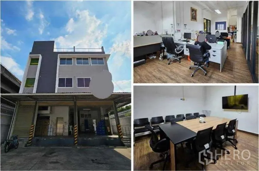 Office Space for rent or sale in Watthana, Bangkok - Standalone 4-storey building with covered loading bay plus open-plan office and meeting room.