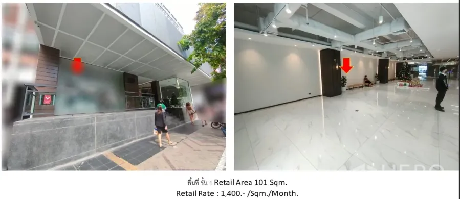 零售空间 出租在Bang Rak, Bangkok - 街边店面入口，带雨棚步道与玻璃立面，位于邦拉区。