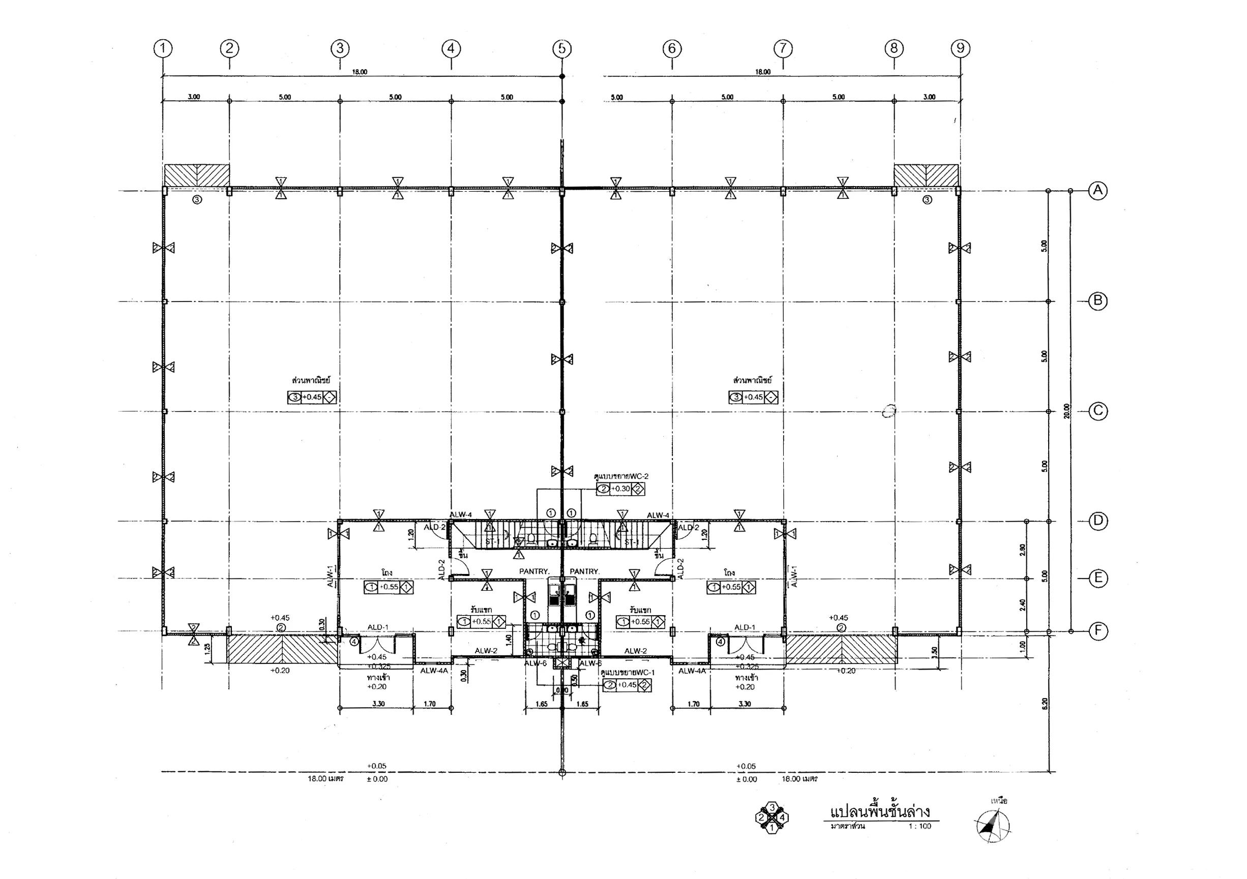 Factory for rent in Lam Luk Ka, Pathum Thani - Factory floor plan drawing detailing warehouse and two‑storey office layout.
