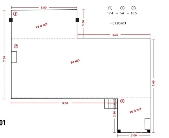 Retail Space for rent in Watthana, Bangkok - Alternative floor plan layout illustrating measurements for the retail unit footprint.