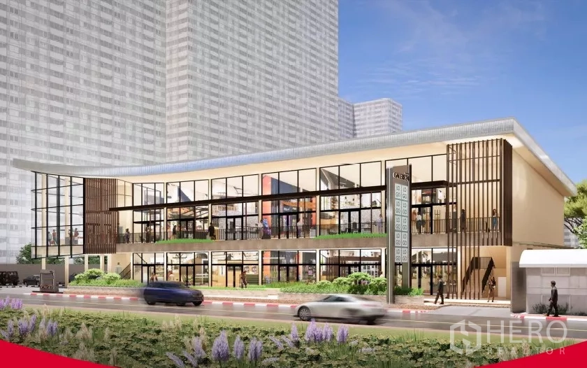 Retail Space for rent in Khlong Toei, Bangkok - Modern two-storey community mall facade with large glass and signage.