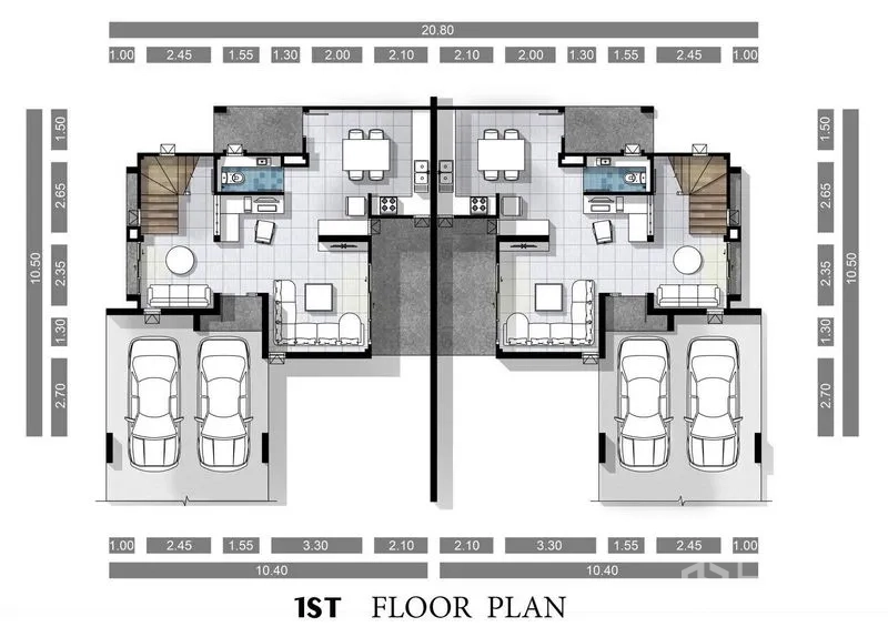 Detached House for sale in Lam Luk Ka, Pathum Thani - First-floor plan showing living areas, kitchen, bathroom and carport.