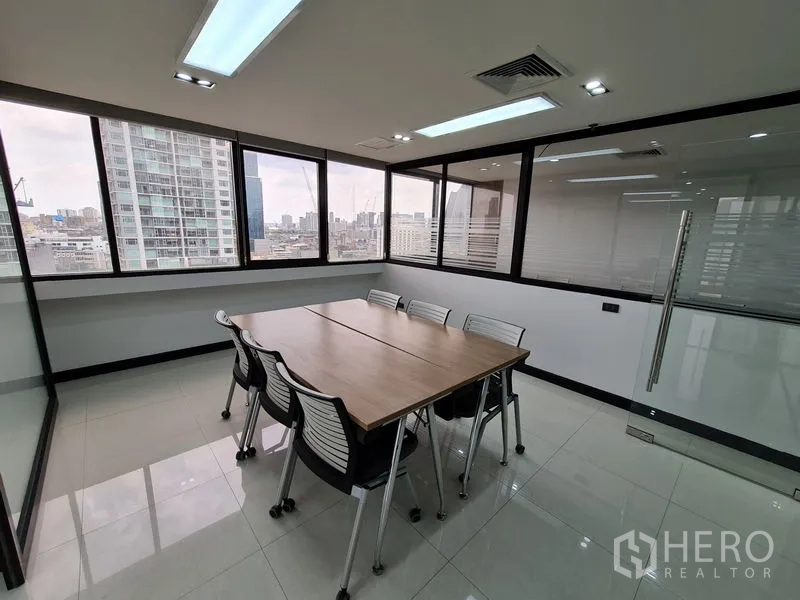 Office Space for rent in Bang Rak, Bangkok - Corner meeting room with windows on two sides and skyline views.