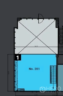 零售空间 出租在Khlong Toei, Bangkok - 双层铺位上层（编号201）的详细平面图。