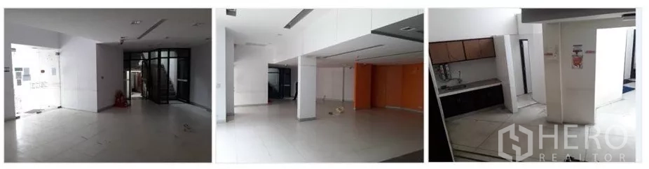 Retail Space for rent in Bang Na, Bangkok - Montage showing lobby-style entrance, spacious retail area, and a small pantry or service counter.