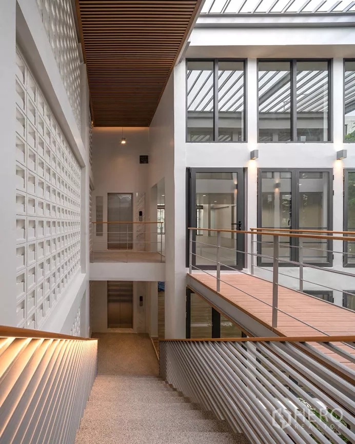 Home Office for rent or sale in Phra Khanong, Bangkok - Skylit atrium with bridges, stairway and private elevator.
