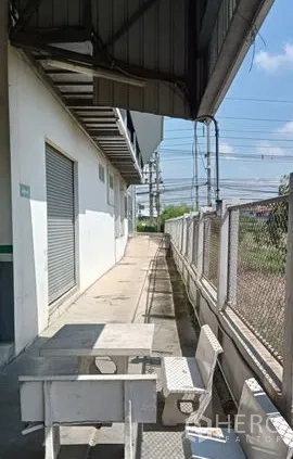 货栈 出租或出售在Lam Luk Ka, Pathum Thani - 建筑后侧走道，卷闸门、围栏与管线设施