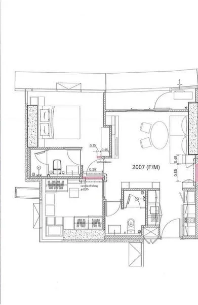 Condominium for rent or sale - One-bedroom condominium floor plan showing approximately 55 sqm layout with two bathrooms and closets.